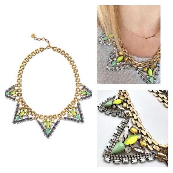 Stella & Dot Palmia Rhinestone Encrusted Green Hematite Statement Necklace - Picture 1 of 10
